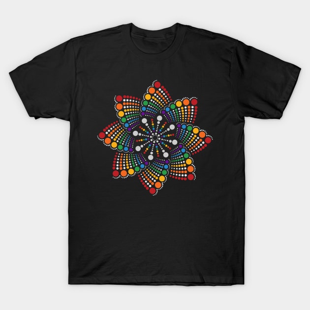 Seamless Repeating Geometric Mandala Dot Art LGBTQ Pride Rainbow Pattern T-Shirt by LiveLoudGraphics